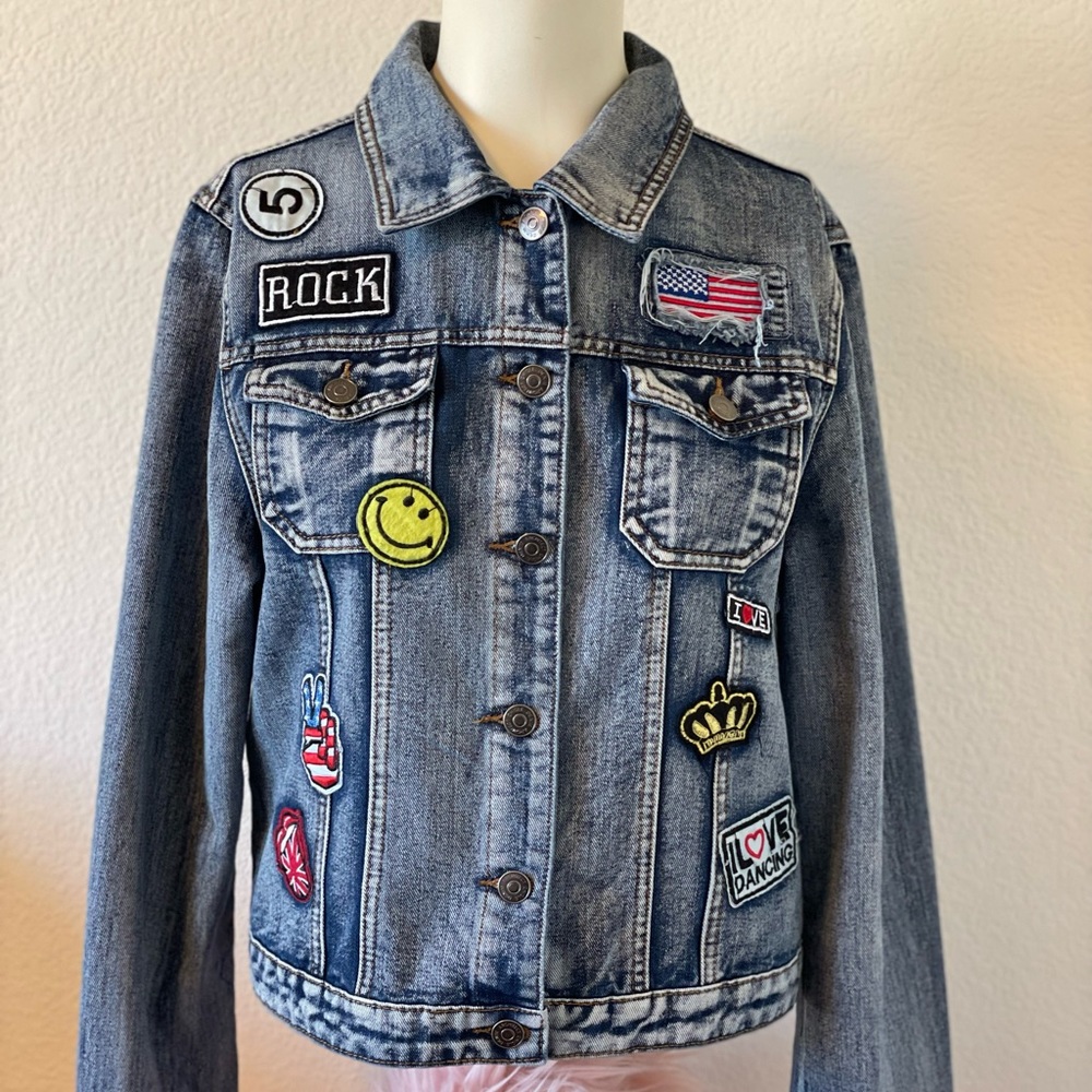 Chigle distressed Patch Denim Jean Jacket